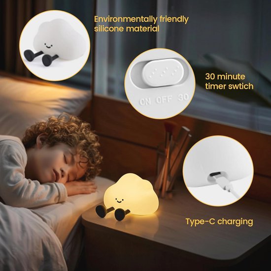 Dimbare LED Nachtlamp - Siliconen Wolk met Oplaadbare Functie voor Kinderkamer en Slaapkamer — afbeelding 4