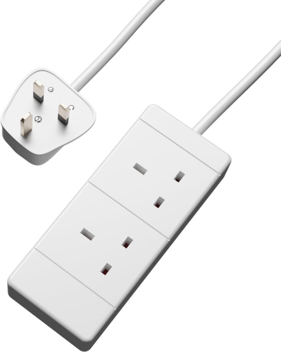 Verlengkabel 2-voudig Wit/Zwart 13A - Verkrijgbaar in 2m, 3m, 5m, 10m, 15m en 20m
