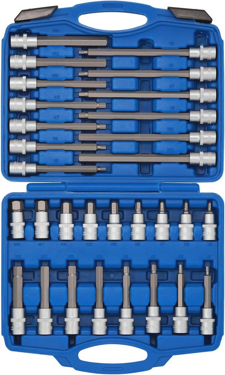 1/2" Drive Hex Inbussleutel Bit Socket Set - 30 Stuks Extra Lange Bits