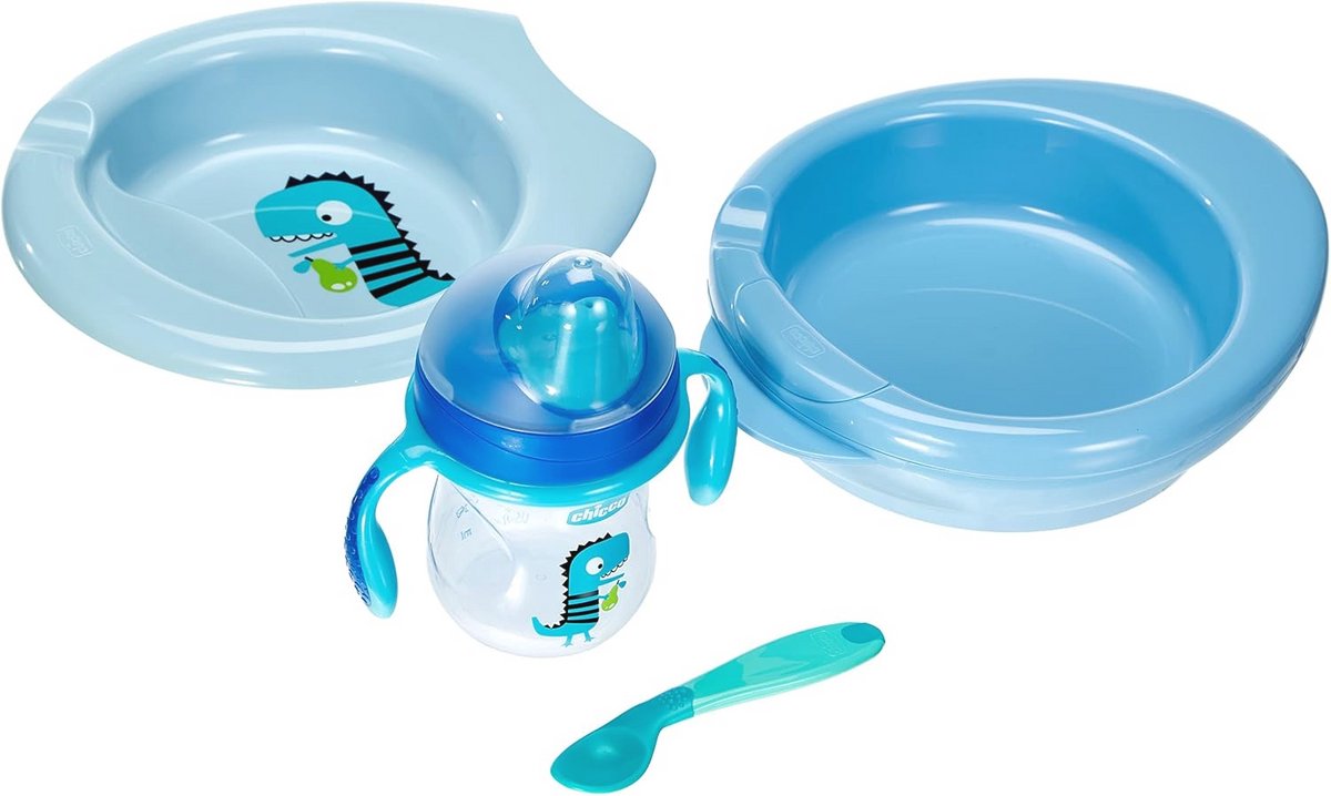 Baby Eetset met Warmhoudbord - 2 Borden, Drinkbeker en Babylepel - Ideaal voor Kinderen van 6+ Maanden - Blauw