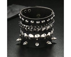 Punkmode Heren Meerlagen Retro Armband met Gepersonaliseerde Klinknagelketting en Leren Accessoires