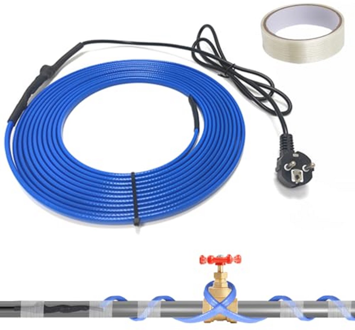 Vorstbescherming Verwarmingskabel 4m met Thermostaat - 25W/M Zelfregulerende Kabel voor Wa