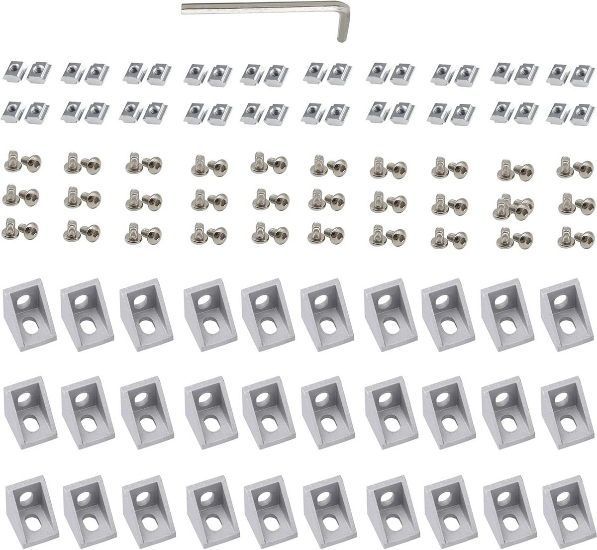 Hoekverbindingen voor aluminium profielen - Set van 20 met schroeven - 28 mm voor 20 x 20 serie