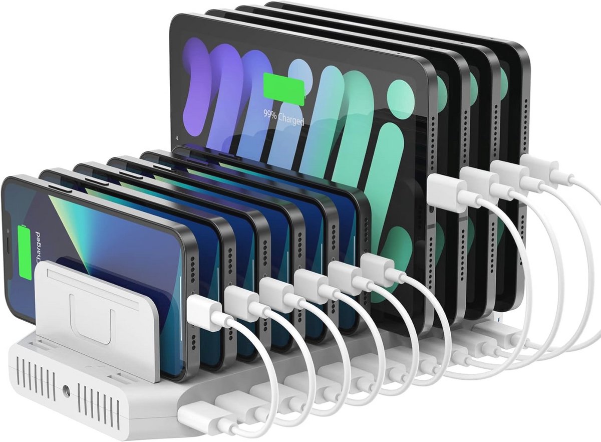 10-poorts USB-laadstation met snelladen voor mobiele apparaten