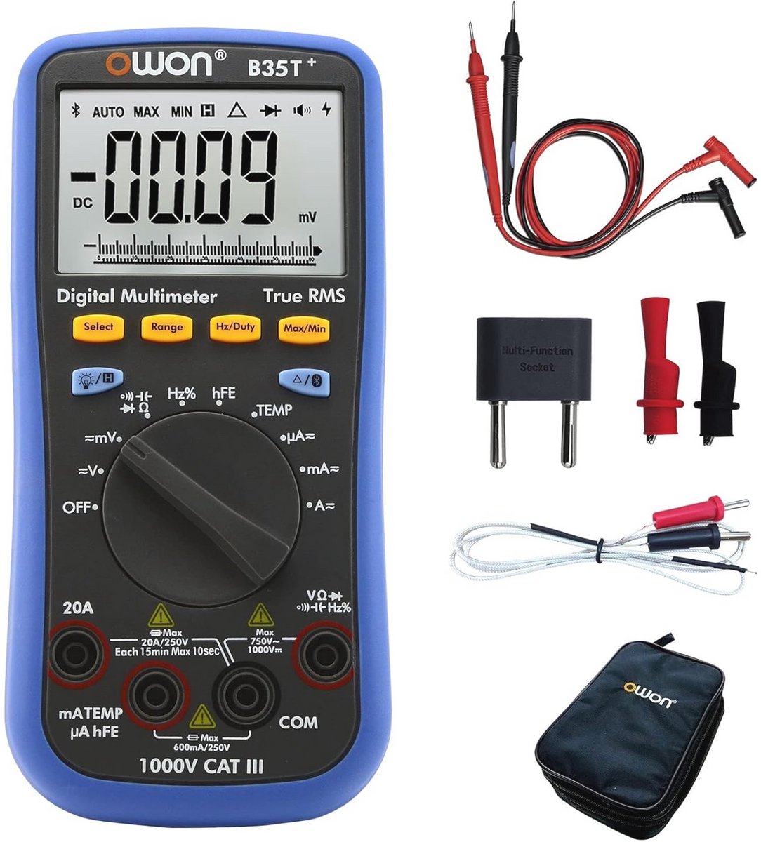 Bluetooth Digitale Multimeter 6000 Count Automatisch Bereikbare True RMS Met LCD-Scherm