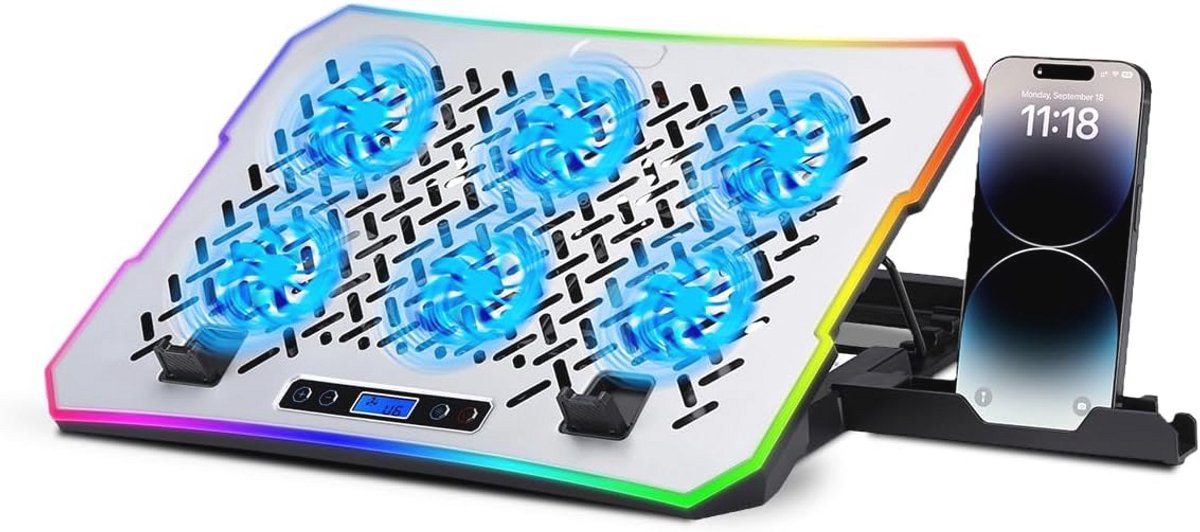 Draagbare gaming koelbasis voor laptops tot 17 inch met RGB en stille ventilatoren