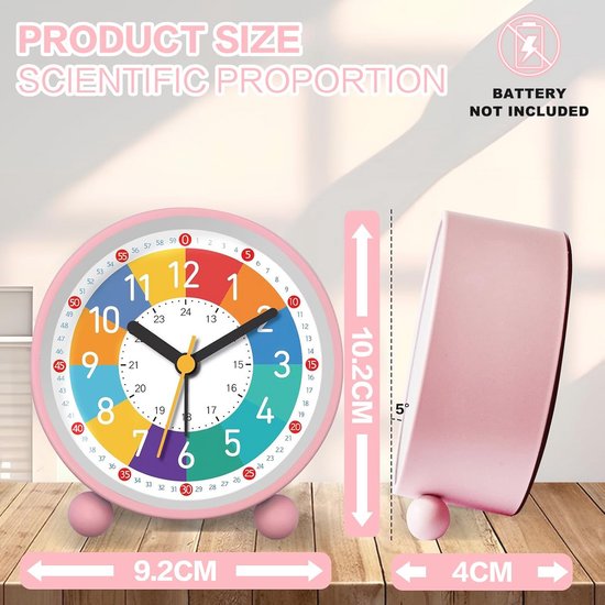 Stille Kinderwekker met Nachtlicht en Herhalingsfunctie - Roze Design van Alecto — afbeelding 3