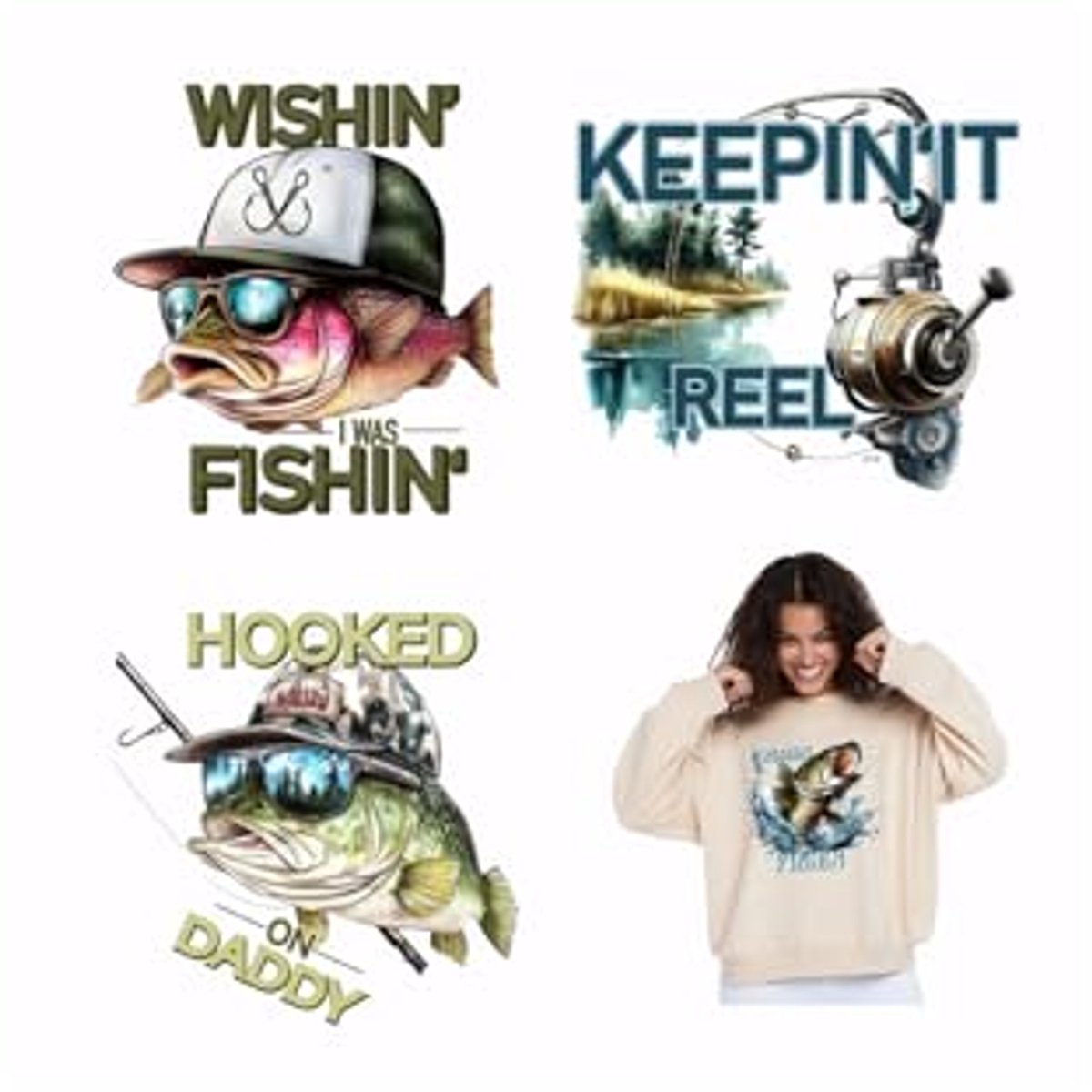 4 stuks Wish I Wash Fishin strijkstickers voor kleding, kleurrijke warmteoverdrachtstickers met visthema, strijkpatches voor doe-het-zelfkleding, grappige kledingdecoratie