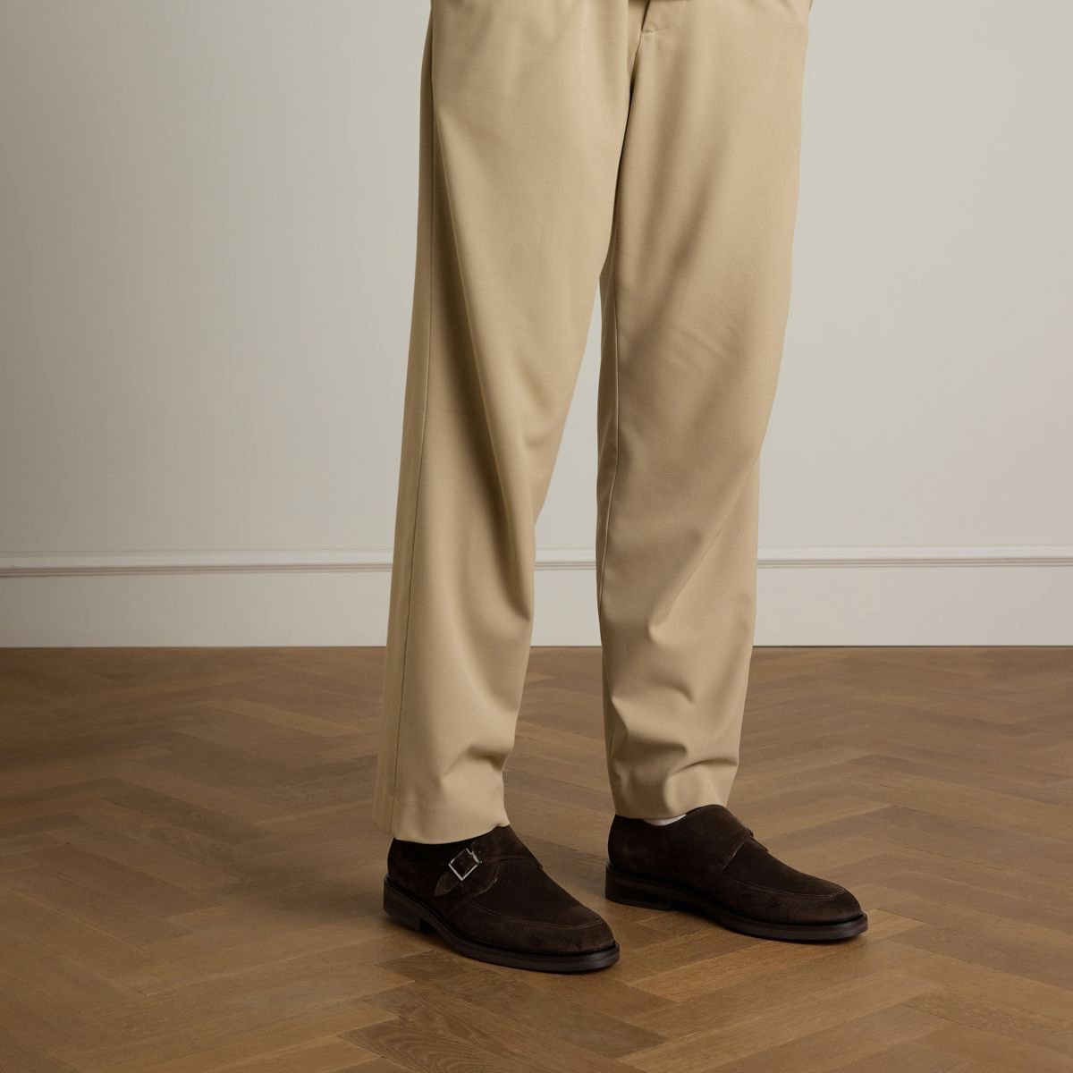 Manfield - Heren - Donkerbruine suède gespschoenen - Maat 43