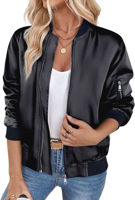 Dames Jack Lichtgewicht Casual Bomberjacks Herfst Lente Lange Mouwen Opstaande Kraag Kort Bovenkleding Retro Mode Zomer Comfortabel Klassiekers Jack(Green,S
