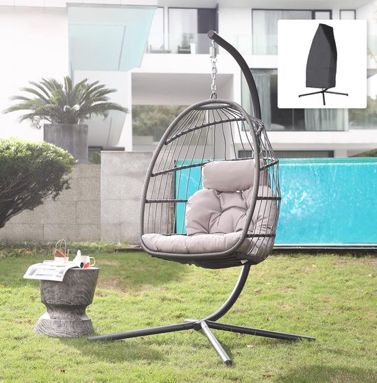 tillvex Hangstoel 150 kg met 2 stalen ringen | Hangstoel voor binnen en buiten | Weerbestendig, schommelmand met kussen | Voor woon- en tuin