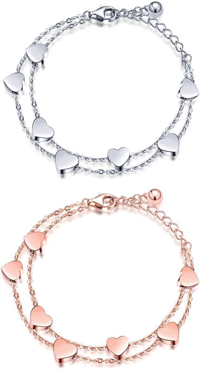 Vrouwenarmband met Hart Design in Roestvrij Staal - Dubbele Ketting voor Dames en Meisjes