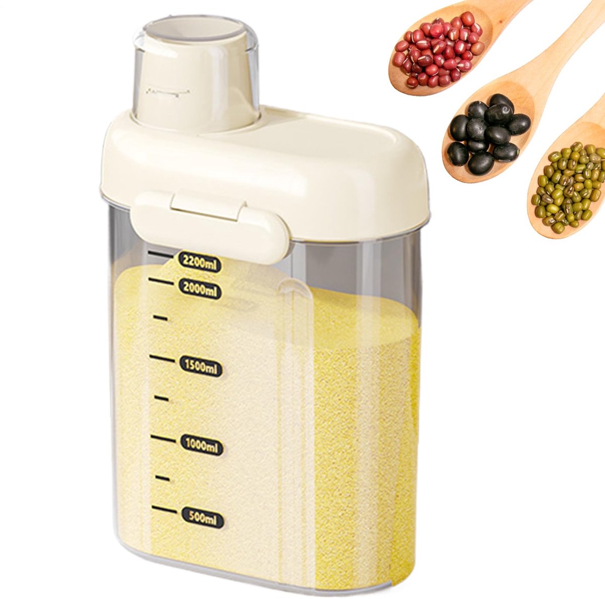 Meelcontainer, Voedselopslag Bin, 10.91 inch Compact luchtdichte dispenser, Pantry Organizer Pot voor suiker, Granen, Snacks, Bakken Supplies, Koelkast, Romrijk Wit