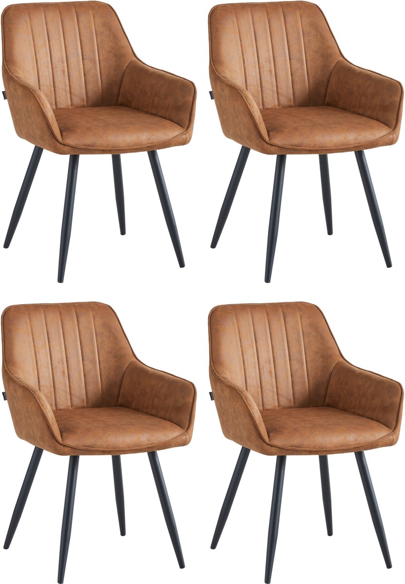 Colenis® - Ozzy Eetkamerstoel - Set Van 4 - Cognac - Microfiber - Industrieel - Met armleuning