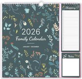 Familiekalender 2026 met 5 kolommen en boodschappenlijst