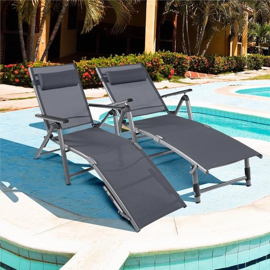COSTWAY Ligstoel, Tuinligstoel Met Verstelbare Rugleuning En Sneldrogende Stof Belastbaar Tot 150 Kg Ligstoel Voor Tuin Terras Zwembad 199 5 X 70 35 Cm 1663514807