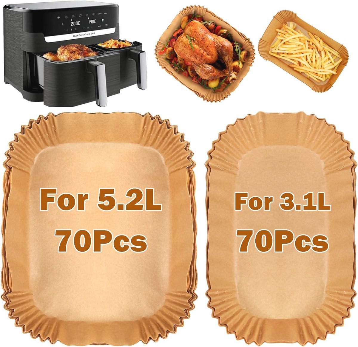 140 Stuks Airfryer Bakpapier Voor Dual Basket Geschikt Voor 9L 5 2L En 3 1L Heteluchtfriteuses