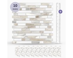 Mondura MarbleLine Series - Plaktegels Zelfklevend - Tegelsticker & Muursticker - Keuken & Badkamer - Marmerlook Beige Wit - 3x Sterke Lijm - 10 Stuks - 25x25 cm