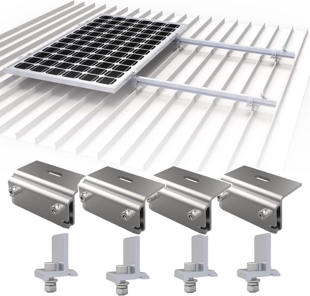 Daksponners met Stabilisatieklem en Staande Vouwklem - 4 Stuks - Bevestiging op Zonne-energie - Roestvrij Staal