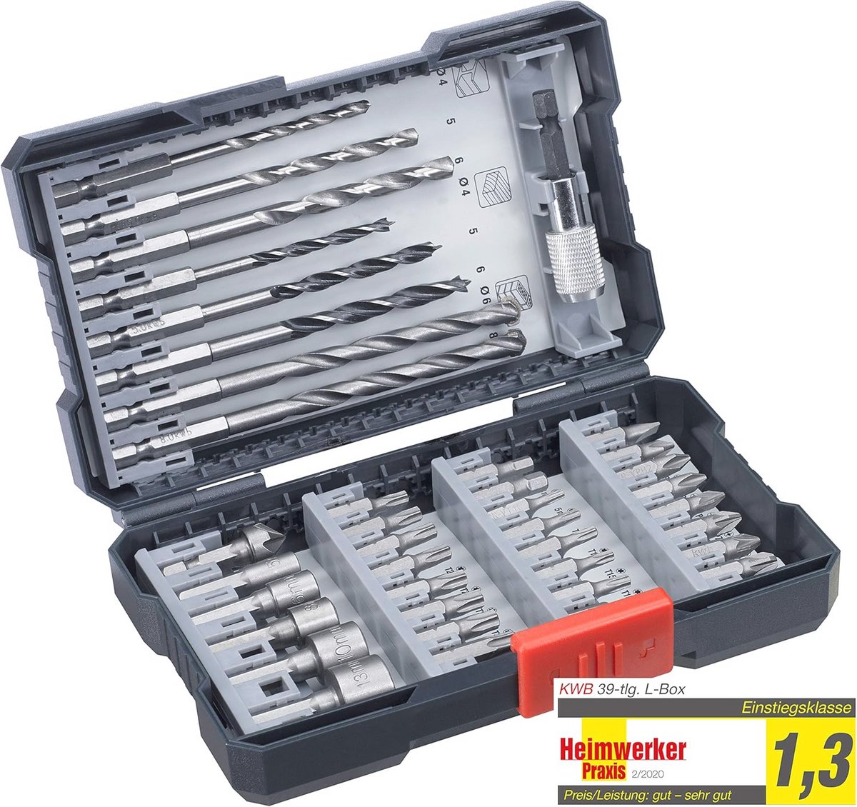 39-delige boordoos met zeskantige schacht - HSS metaalboren, steenboren, houtboren en bits in set