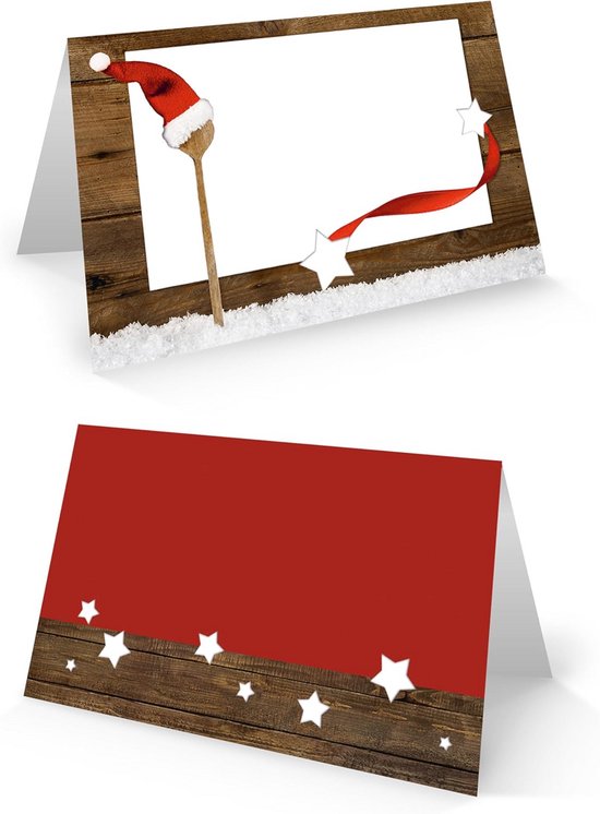 Tafelkaartjes kerst, 50 stuks: naamkaartjes beschrijven feestdagen, plaatskaartjes Advent, tafeldecoratie kerstfeest, kaartjes gasten, naambordjes tafel vintage rood, 8,5 x 5,5 cm