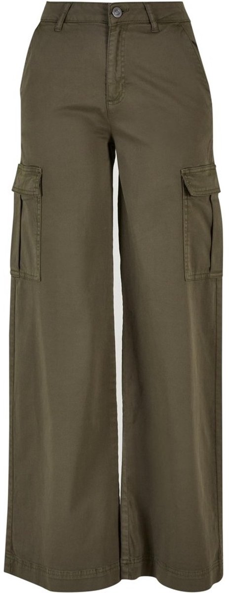Urban Classics High Waist Wide Leg Twill Cargobroek Taille 36 inch Olijfgroen