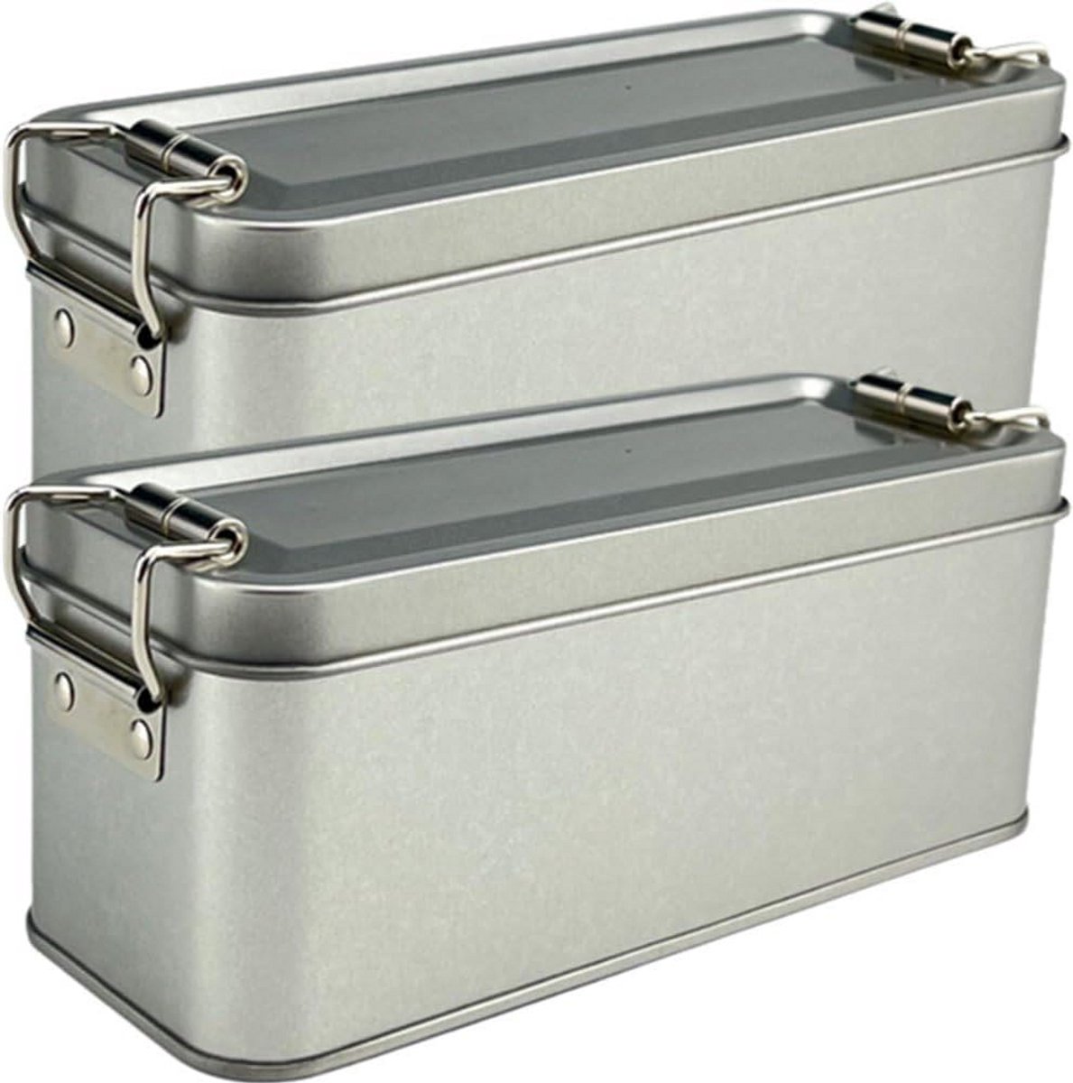 Set van 2 Rechthoekige Metalen Opbergdozen met Deksel en Gesp