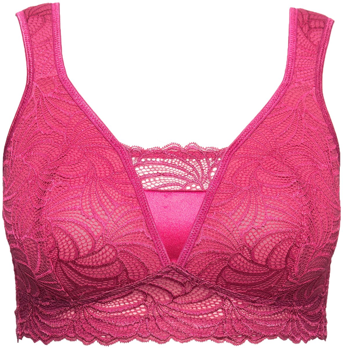 Ulla Popken Dames - Bralette kant zonder beugel - Fuchsia