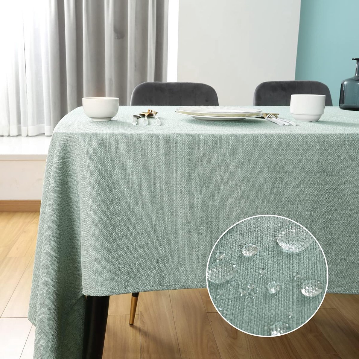 Stunq® Tafelkleed Linnen Look Tafelkleed Wasbaar Tafelkleed Linnen Tafelloper Tafellinnen Vierkant Waterdicht Tafelkleed Lichtgroen 140 x 180 cm