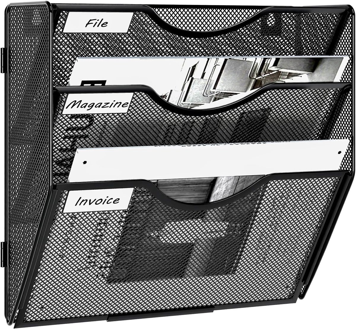 Stunq® 3 Compartimenten Montage Metalen A4 Tijdschriftenhouder Wandtijdschriften Wandhouder Archiefbak Documenthouder Hangende Tijdschriftenorganizer Flyerhouder Folderdispenser Zwart