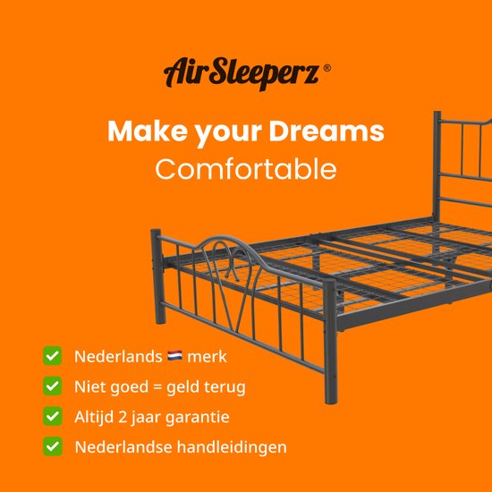 Cadre de lit en métal AirSleeperz Orkide Coloris noir - Dimensions 140x200 cm - Pour 2 personnes - Heavy : capacité de charge 600 kg