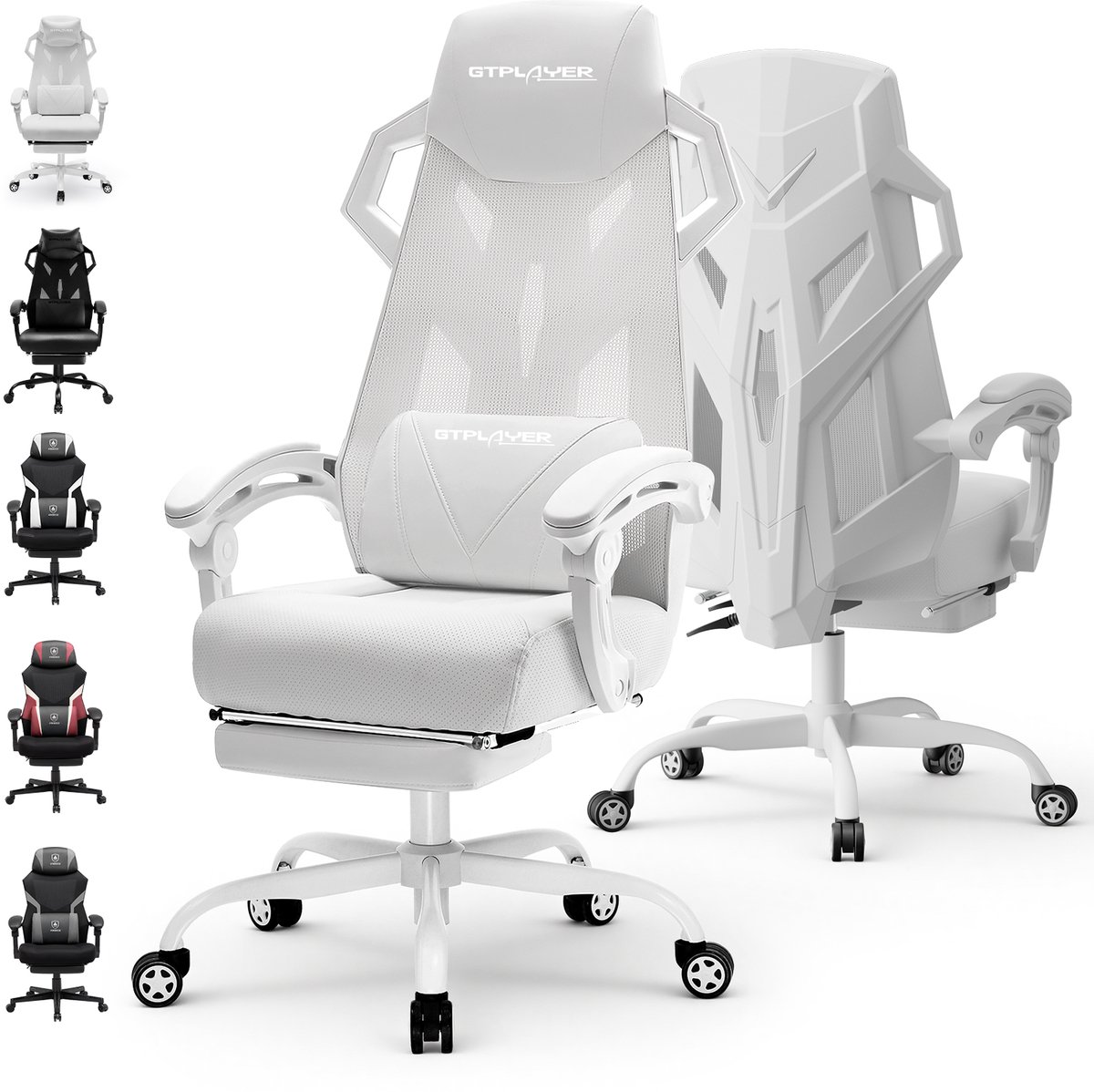 GTPLAYER Ergonomische Gamingstoel met Lendensteun - Wit - GTPLAYER - €139,99