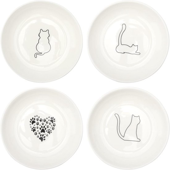 Platte Kattenkommen – Set Van 4, Vierkant, 14,5 Cm – Voor Natvoer En Droogvoer – Geschikt Voor Katten En Kleine Puppy’s