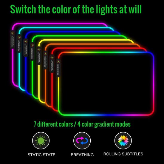 Grote RGB Gaming Muismat met 11 Lichtmodi - Antislip LED Desk Mat voor PC en Laptop — afbeelding 4