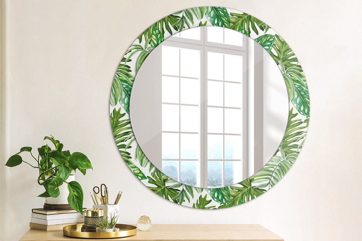 Coloray Bedrukte Spiegel - Junglebladeren Wandspiegel Met Print - 70 cm - Groente Bedrukte Spiegel - Wandspiegel Met Print - Wandspiegel Decoratieve Print - Bedrukte Spiegel Groente Junglebladeren