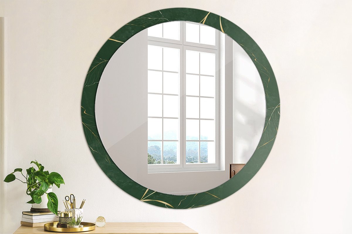 Coloray Bedrukte Spiegel - Bladomtrek Wandspiegel Decoratieve Print - 100 cm - Groente Bedrukte Spiegel - Wandspiegel Decoratieve Print - Bedrukte Spiegel - Spiegel Met Bedrukte Lijst Groente Bladomtrek