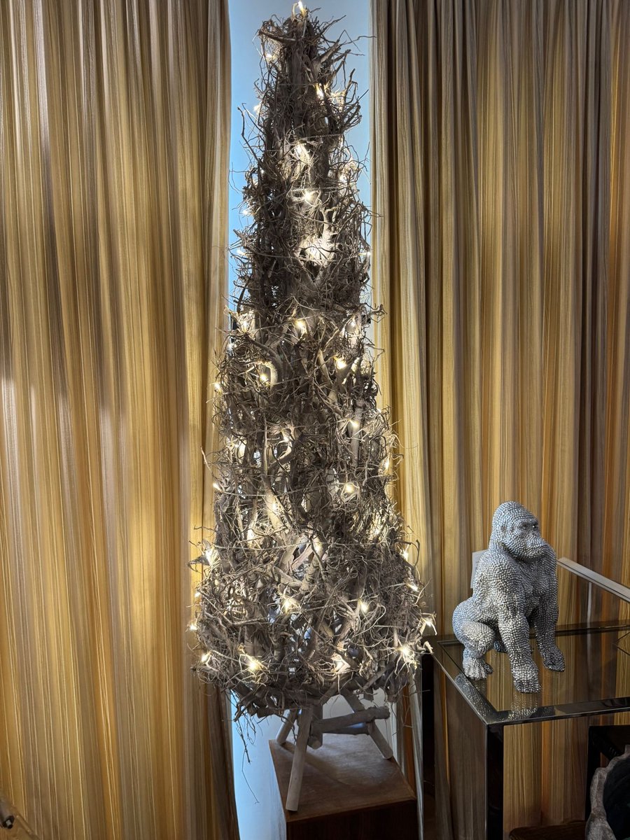 PTMD kerstboom met verlichting natuurhout - Hein white wash wood tree with LED lights
