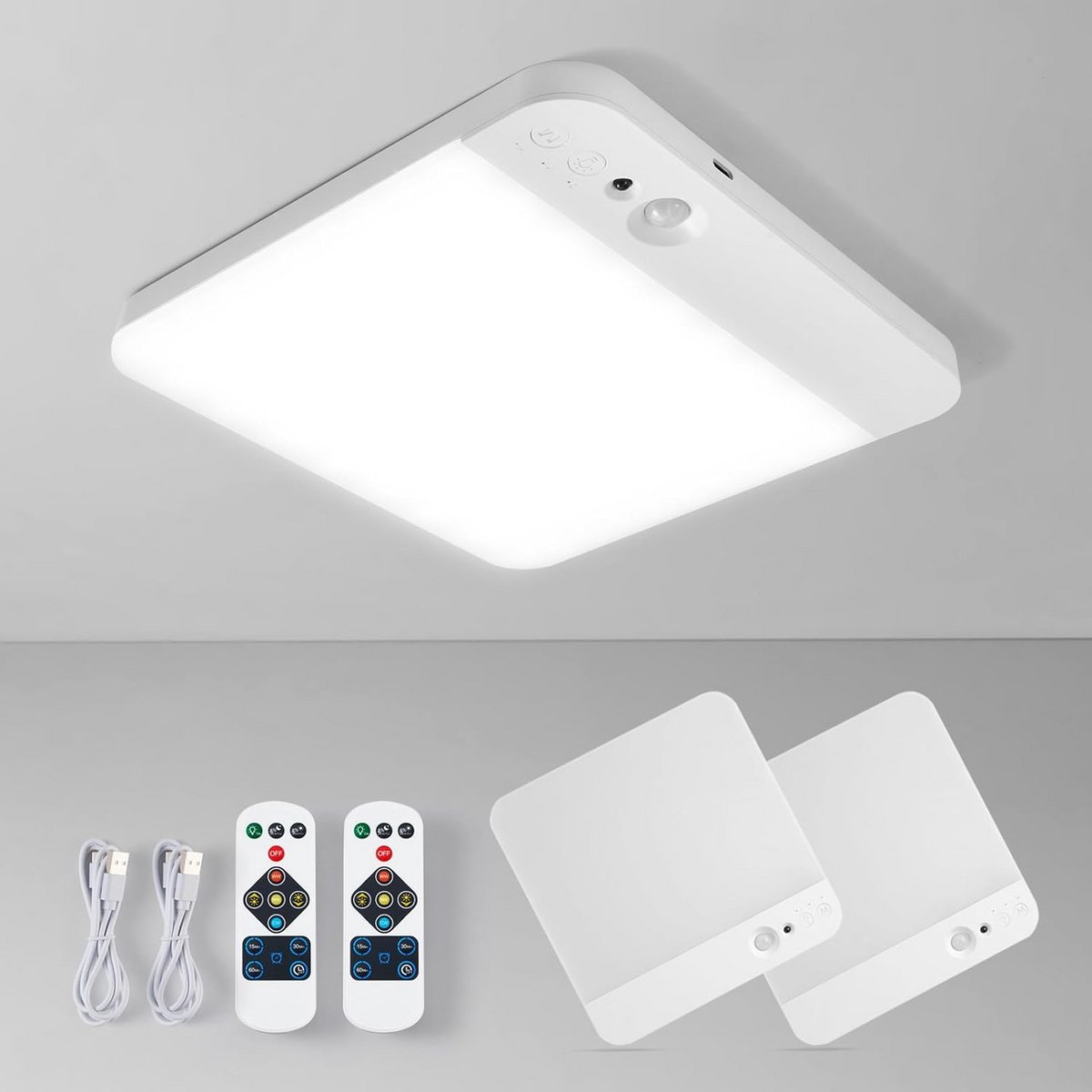 Draadloze LED Plafondlamp met Bewegingssensor | Oplaadbaar, Dimbaar & 3 Kleurtemperaturen | Ideaal voor Trap, Hal & Garage (2 Stuks)