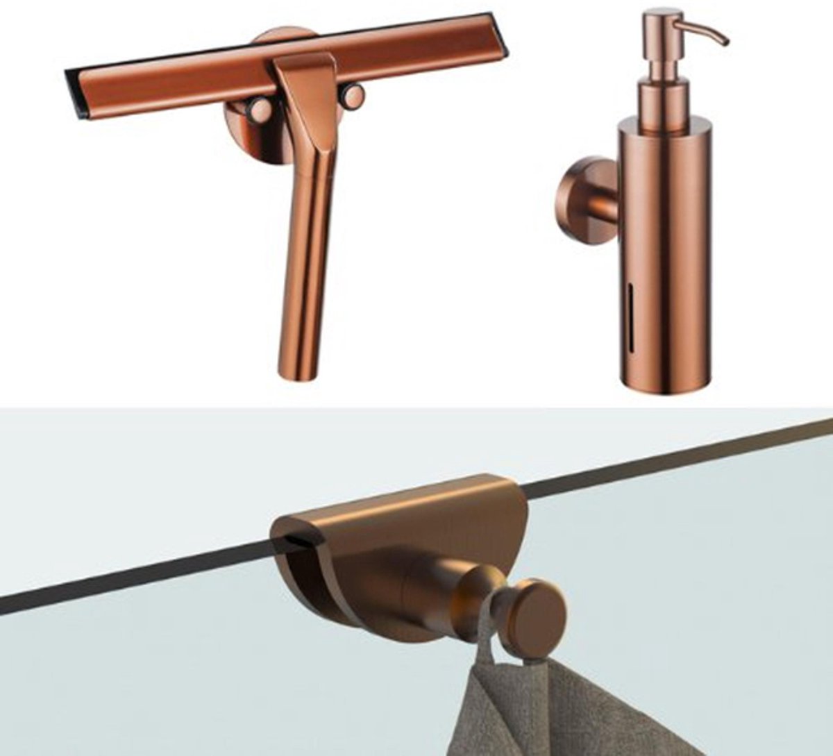 FugaFlow Eccelente Acces accessoireset - glaswisser - zeepdispenser - handdoekhaak - geborsteld koper