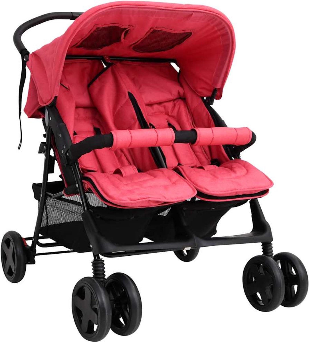 Bol.com vidaXL - Tweelingkinderwagen - staal - rood aanbieding