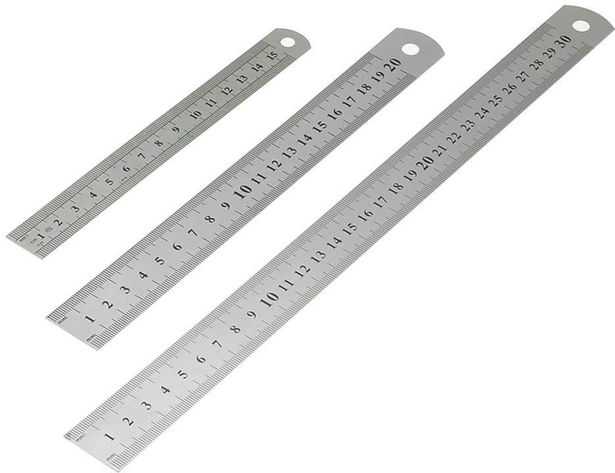 IMPERATORIS® Stalen liniaal - Liniaal Recht met Maatverdeling - Lengte 30 x 20 x 15 cm - Meetlatten - Ideaal voor School Jongens en Meisjes en voor op Kantoor Supplies - 3 Stuks