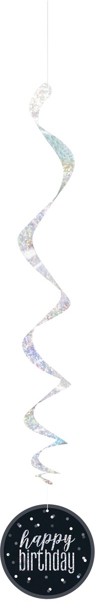 Unique Hangdecoratie Happy Birthday 81 Cm Karton Zwart/zilver