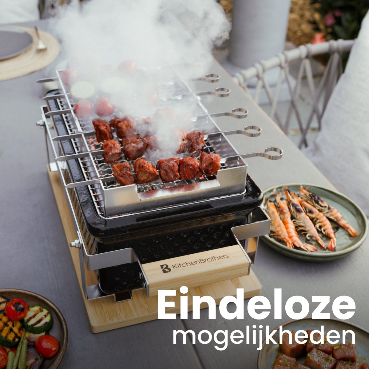 KitchenBrothers Kamado Hibachi Grill - Met Grillrek en Stokjes - Houtskool Barbecue - PFAS-vrij - Shichirin Tafelgrill - Rechthoekige BBQ - Keramische Barbecue - Zwart – foto 8