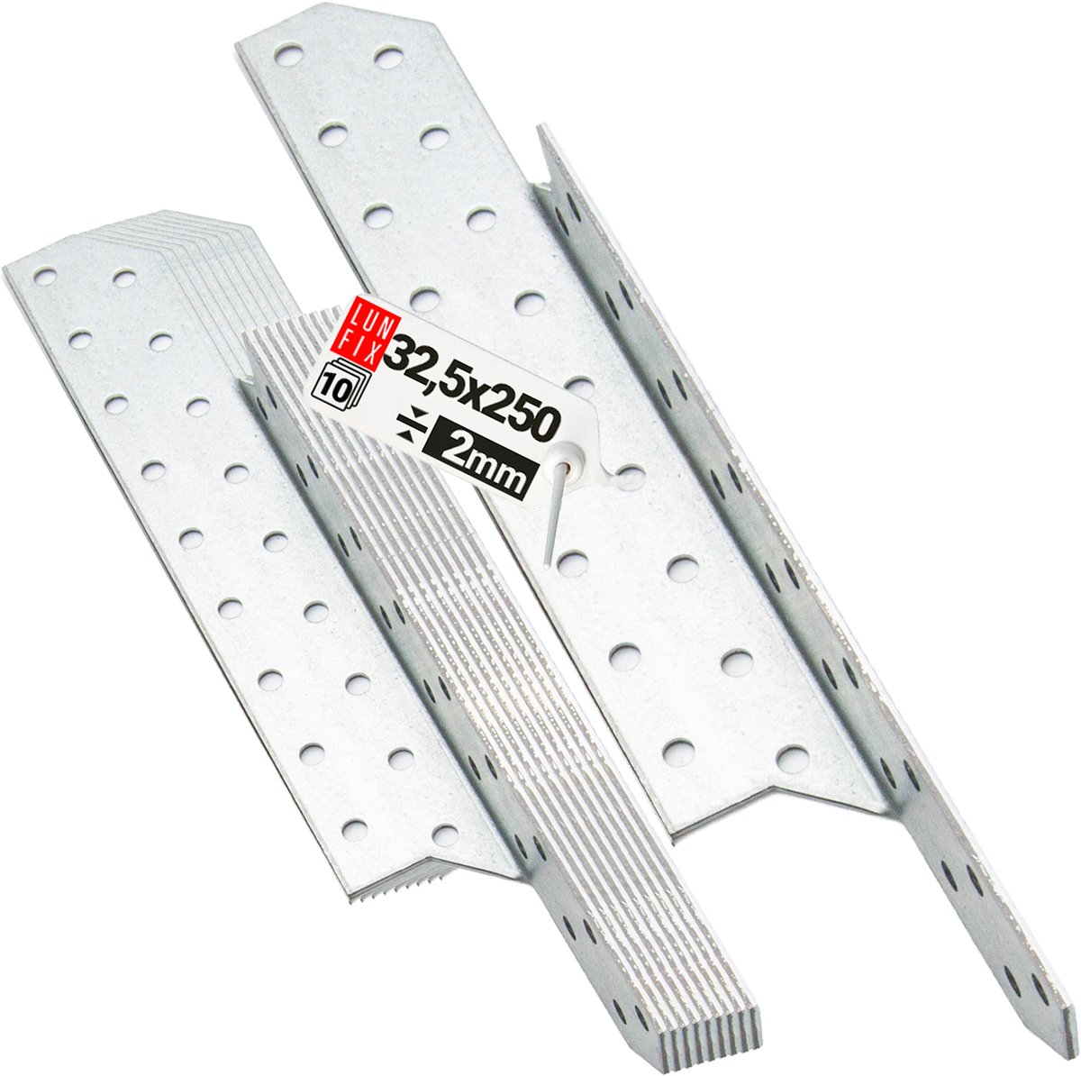 LUN FIX - Sparrenpfettenanker - Verzinkt - 32x250mm - 10 stuks - Schwerlast-Winkelverbinder
