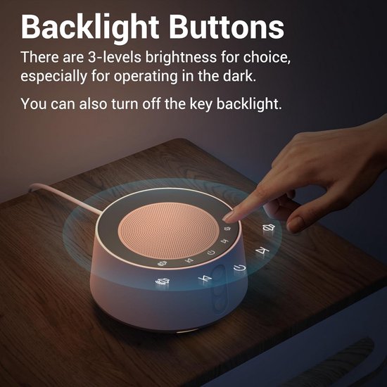 White Noise Machine met 14 Slaapgeluiden en Nachtlamp - Timer & Geheugenfunctie voor Baby, Kind & Volwassene — afbeelding 3