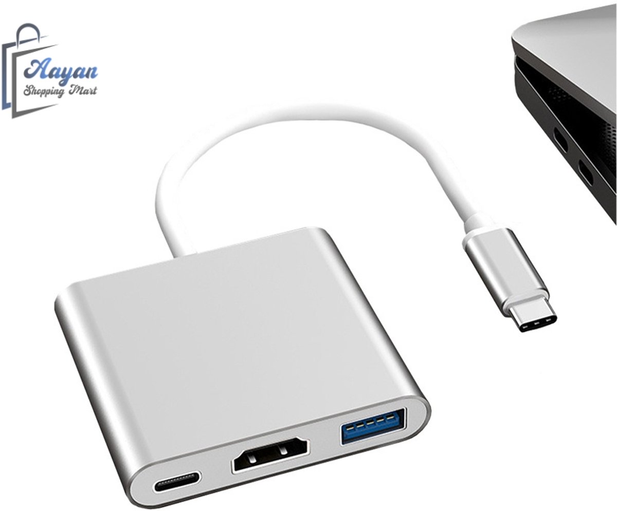usb-c 3-in-1 adapter–usb3.0+hdmi 4k– Zilver–42763