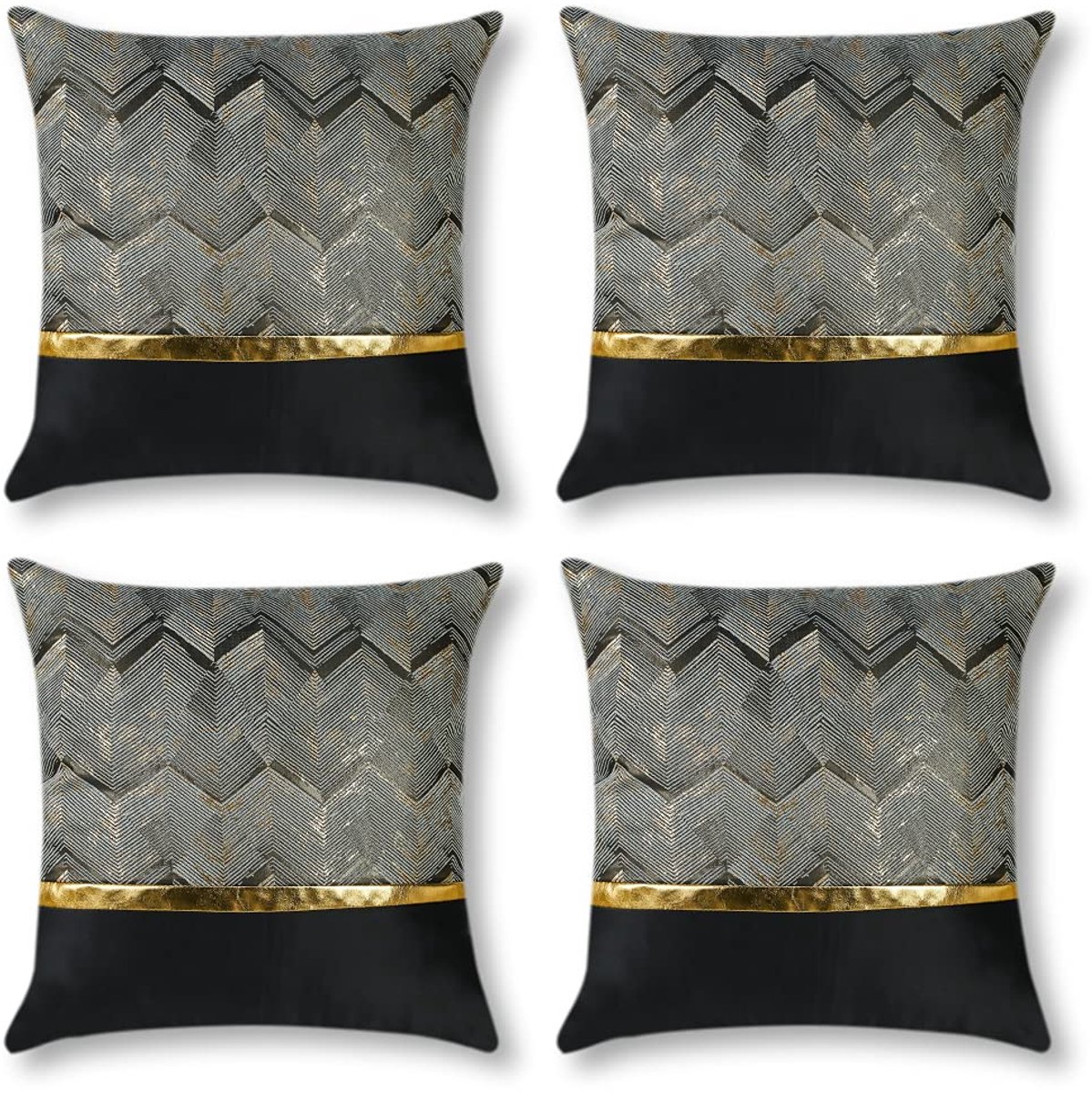 Unyqoos Set van 4 luxe sierkussenhoezen met elegant patroon voor interieurdecoratie zwart