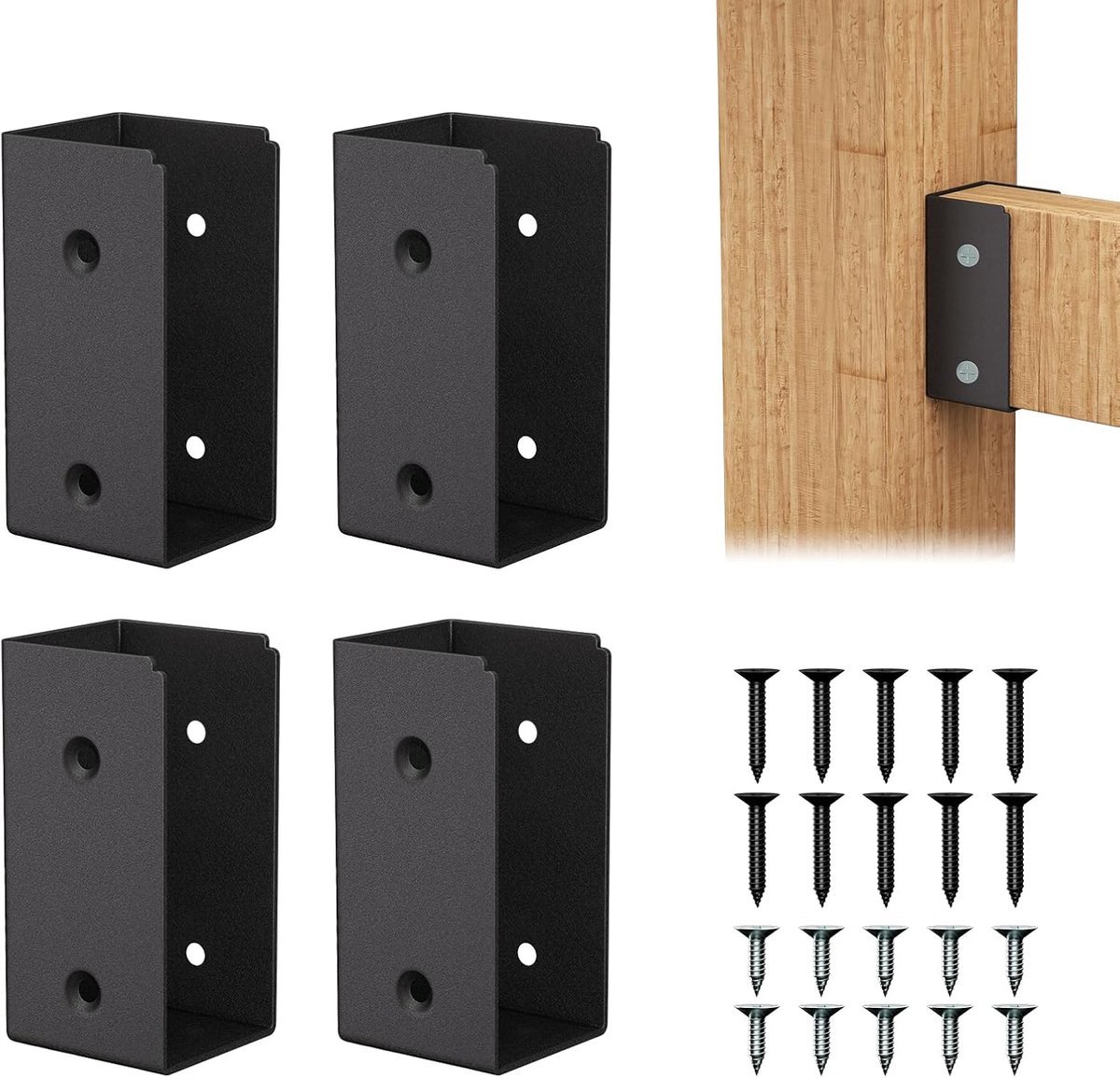 Stunq® Robuuste Zwarte Beugels voor Houten Reling en Hekwerk, Set van 4, Verborgen Bevestiging