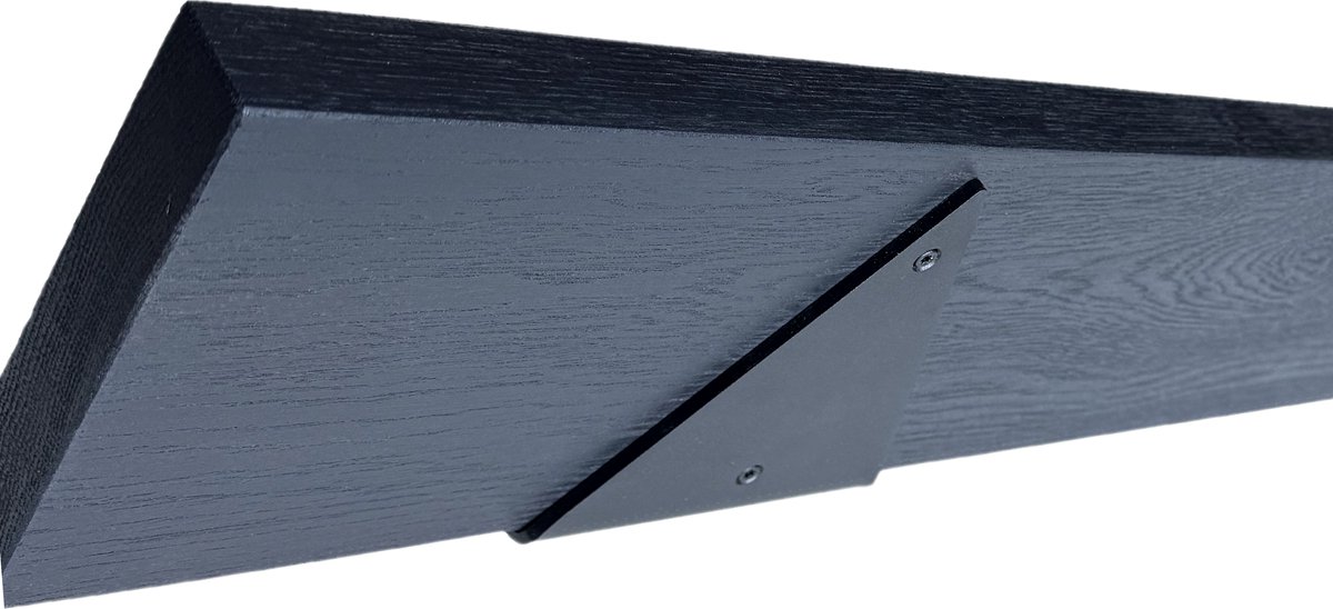 GoudmetHout Wandplank Industrieel - 50 x 15 cm Muurplank - Zwart Eiken Hout - Decoratie Wandrek & Boekenrek - Hangplank Keuken - Wall Shelf + 2 Driehoekvormige Mat Zwarte Plankdragers van Staal