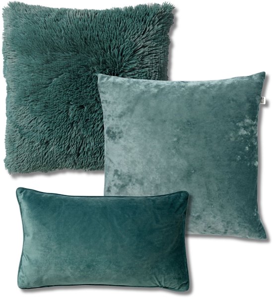 Dutch Decor - KUSSENSET - 3-delig - Sky - 45x45 cm, 30x50 cm - inclusief binnenkussens - groen - Met Ritssluiting – Decoratie Kussens - Comfortabele kussentjes voor op de Bank